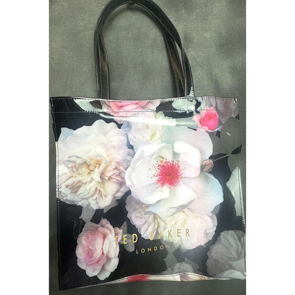 Ted Baker London Floral Shopper Tote Bag Black Rose PVC Large Luxury Minimalist